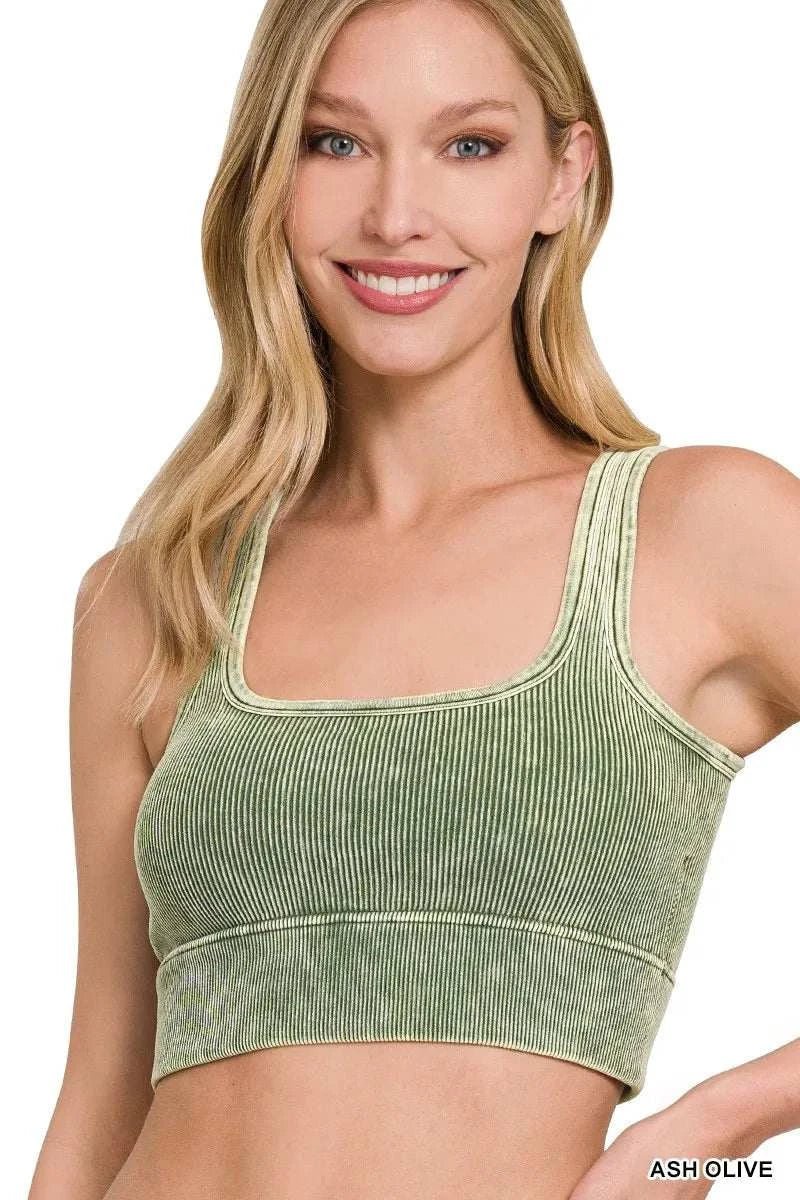 Washed Ribbed Seamless Square Neck With Bra Pads - GlowUp Garments