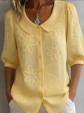 Full Size Flower Puff Sleeve Shirt Plus Size - GlowUp Garments