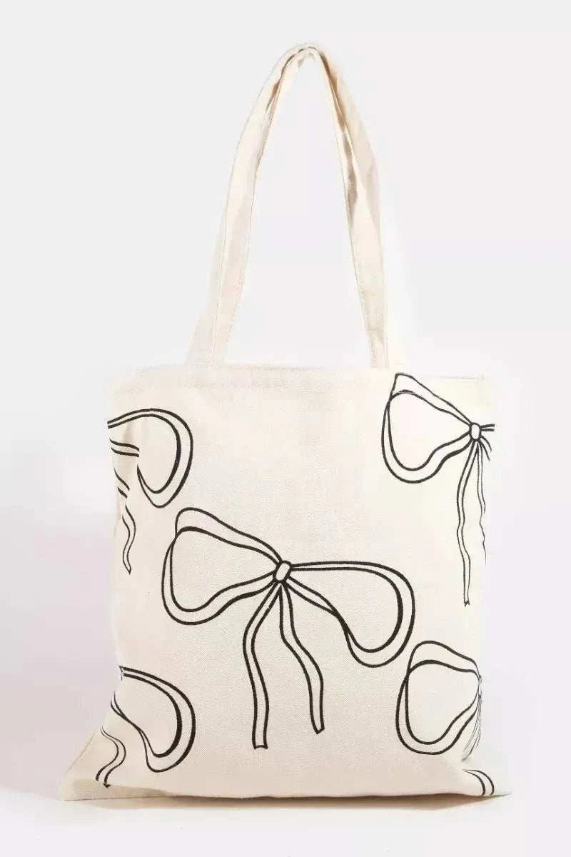 Ribbon Bow Tie Print Tote Bag - GlowUp Garments