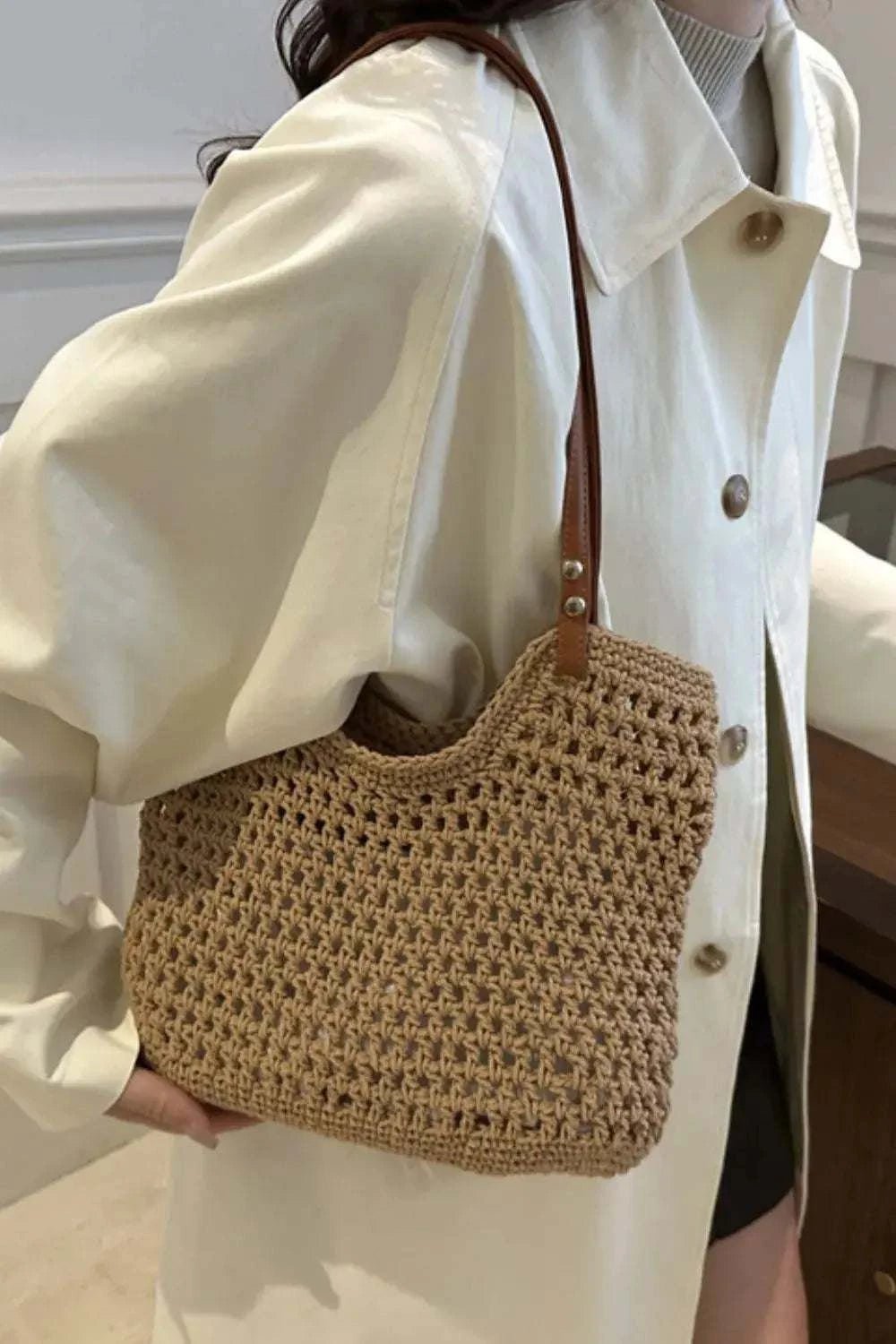 Openwork Woven Tote Bag - GlowUp Garments