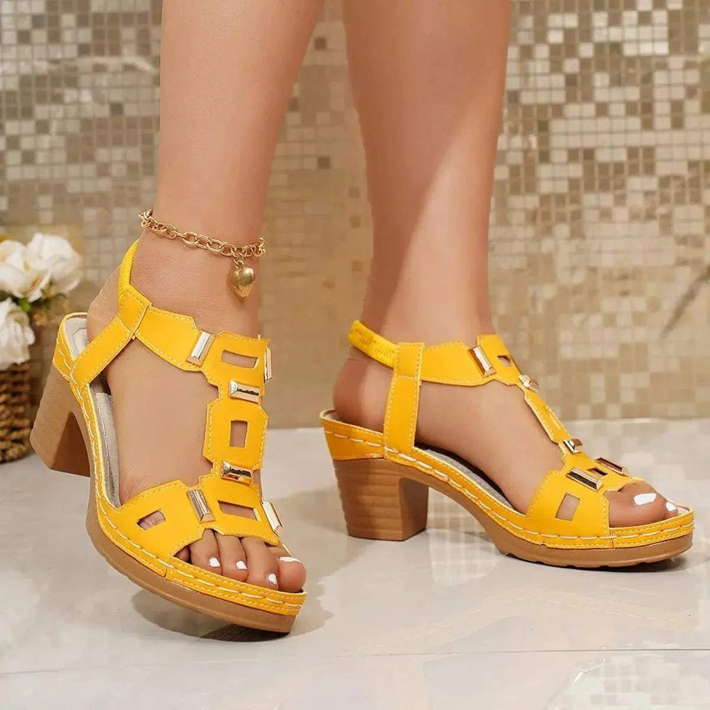Open Toe Block Heels Sandals - GlowUp Garments
