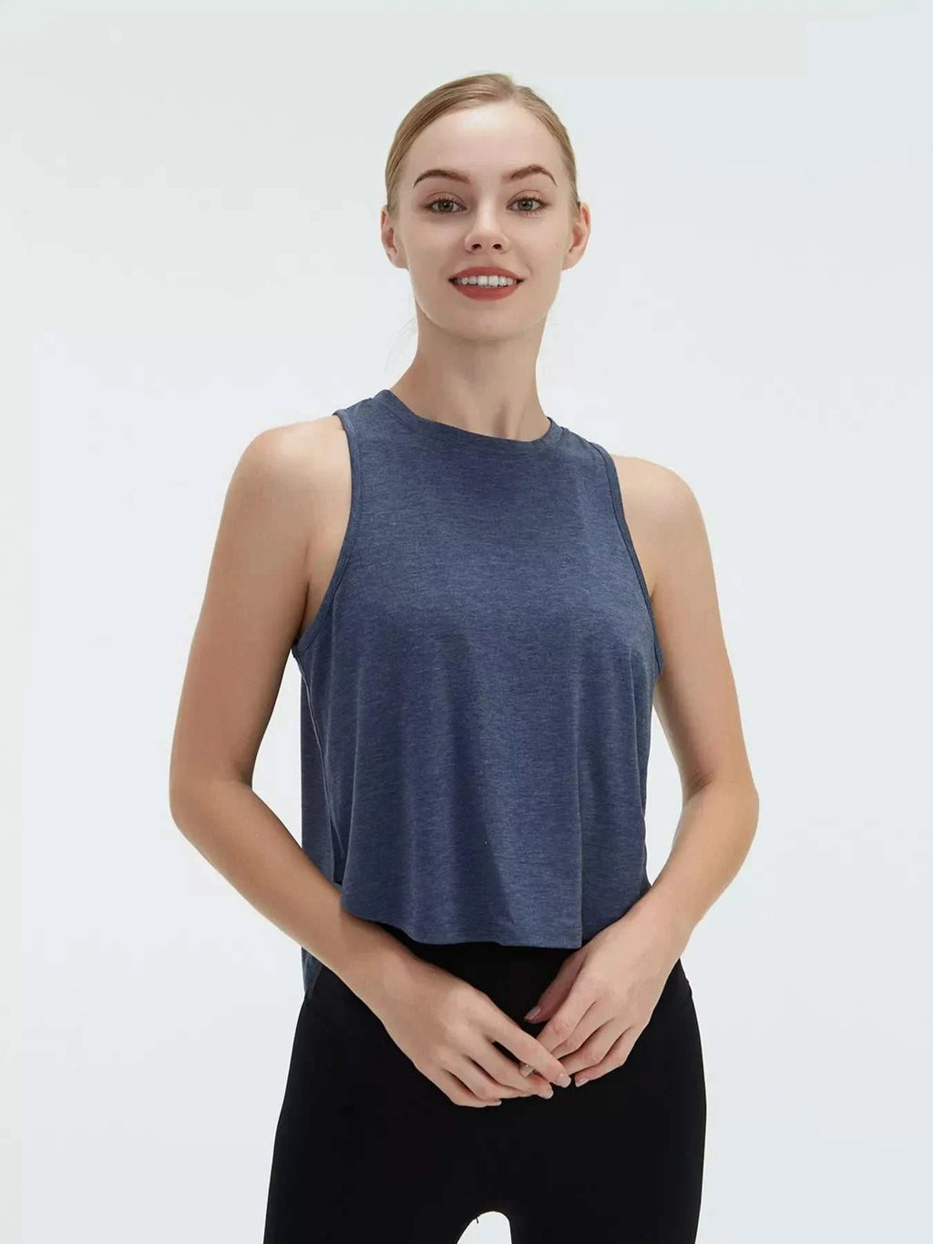 Cutout Back Round Neck Active Tank - GlowUp Garments