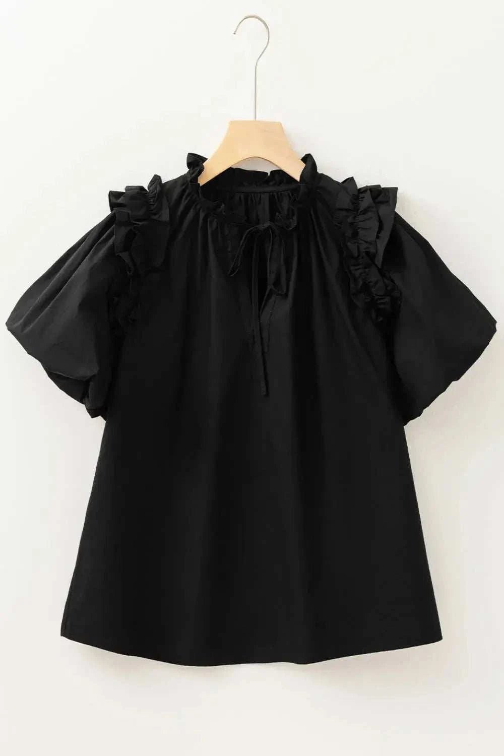 Ruffled Puff Short Sleeve Loose Blouse - GlowUp Garments
