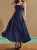 Square Neck A-Line Denim Dress - GlowUp Garments