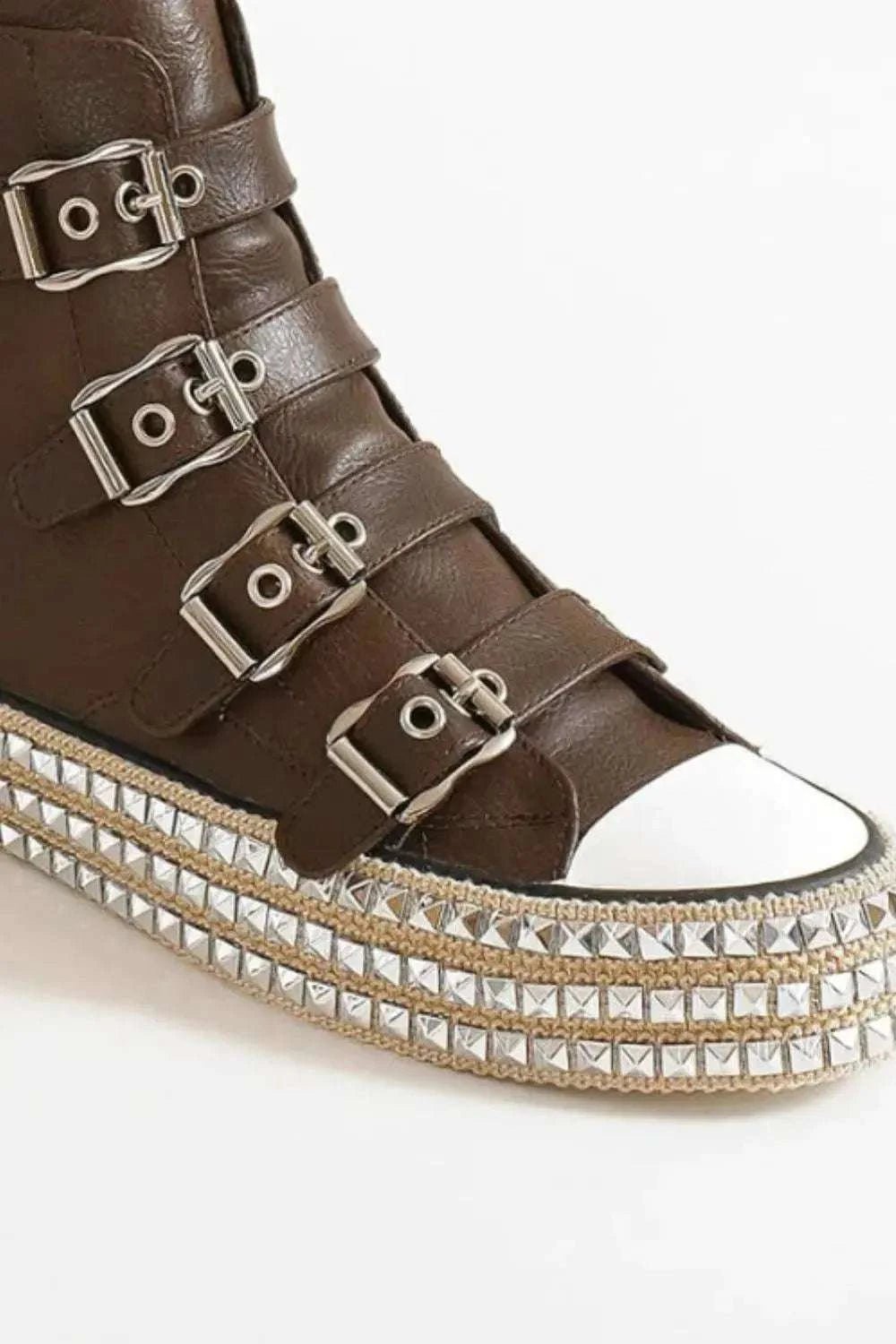 Beast Fashion Multi-Buckle Straps Studded Platform Sneakers - GlowUp Garments