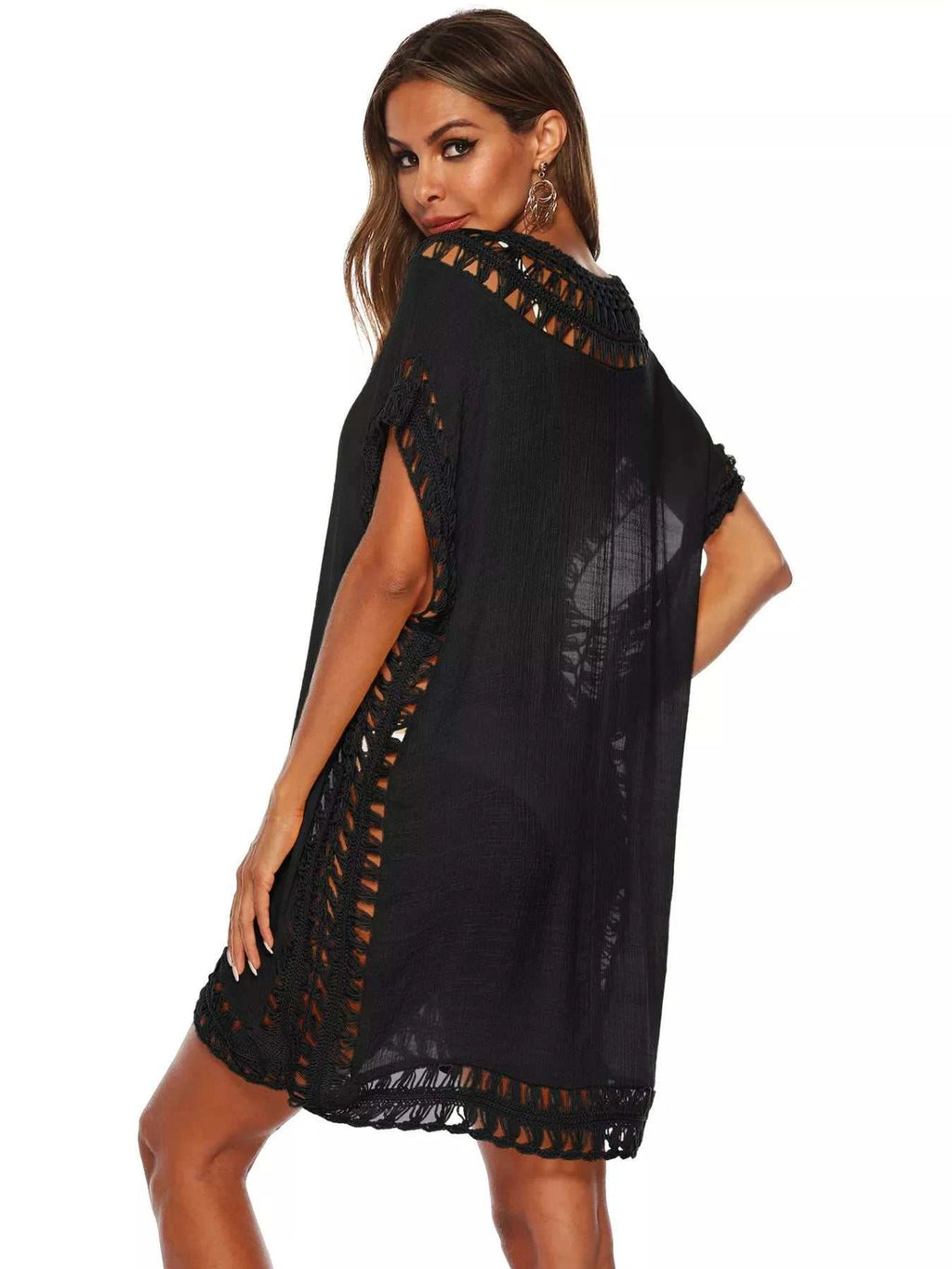 Crochet Trim V-Neck Cover-Up Dress - GlowUp Garments