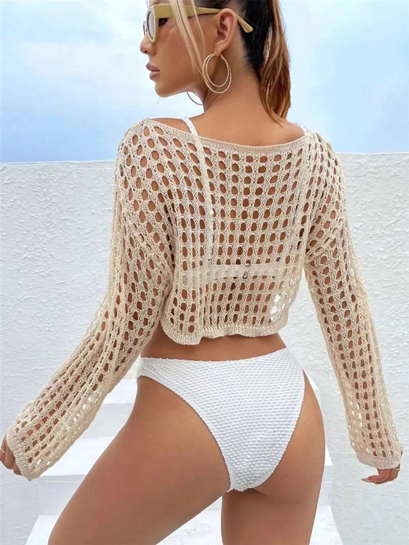 Crochet Knit Long Sleeve Cover-Up - GlowUp Garments