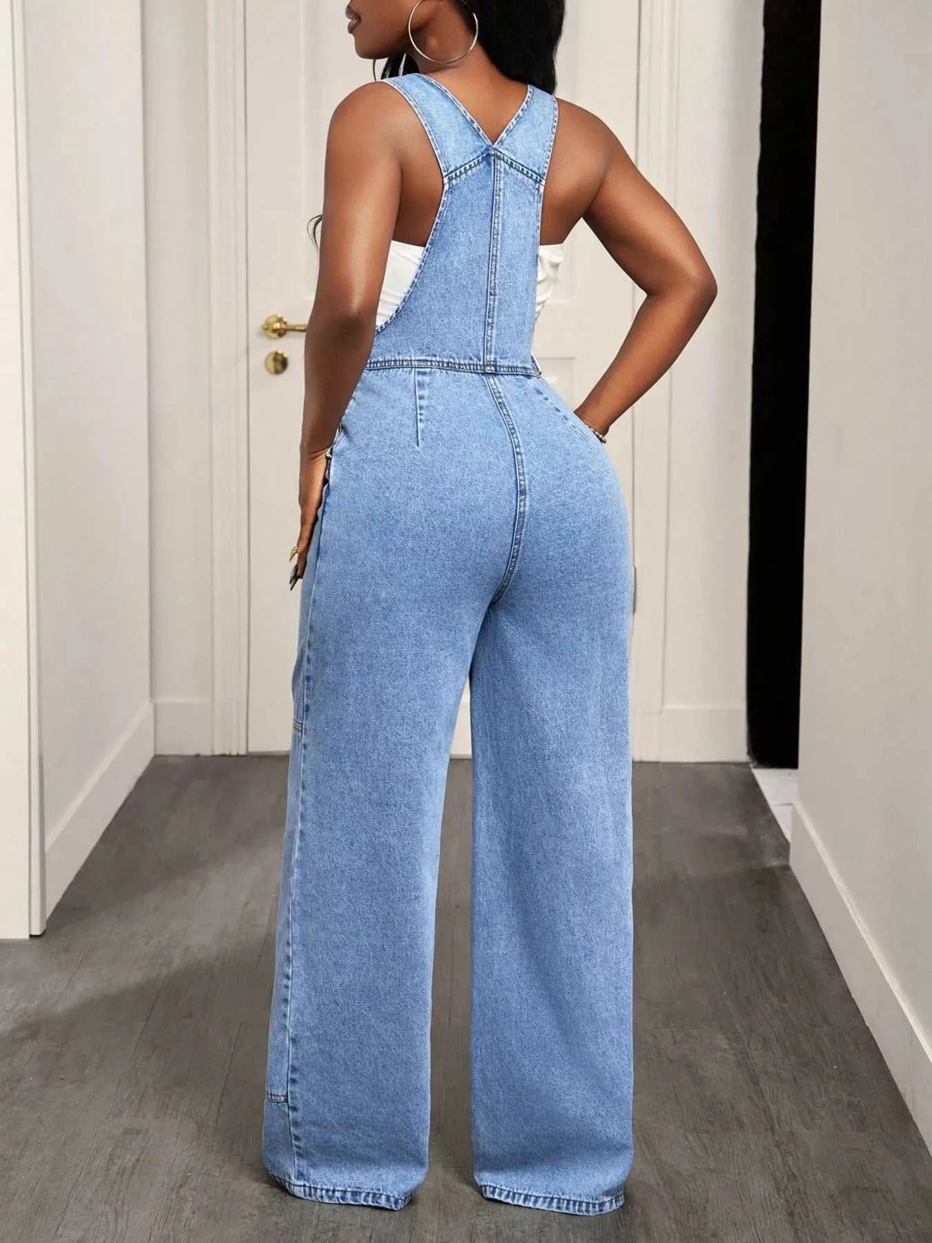 Wide Strap Wide Leg Denim Overalls - GlowUp Garments