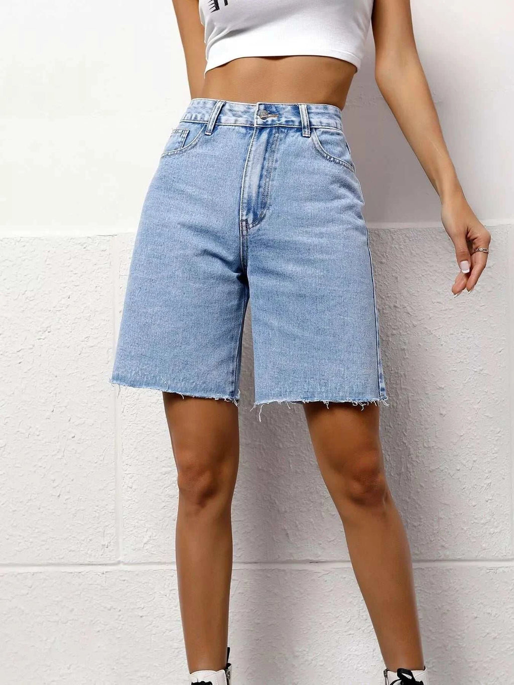 High Waist Denim Shorts - GlowUp Garments