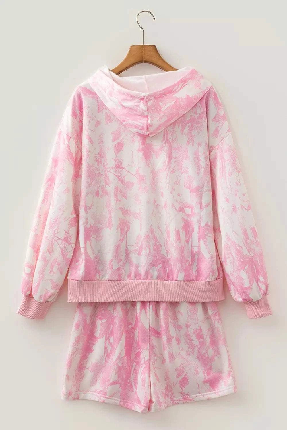 Abstract Print Loose Hoodie Slim Shorts 2pcs Set - GlowUp Garments