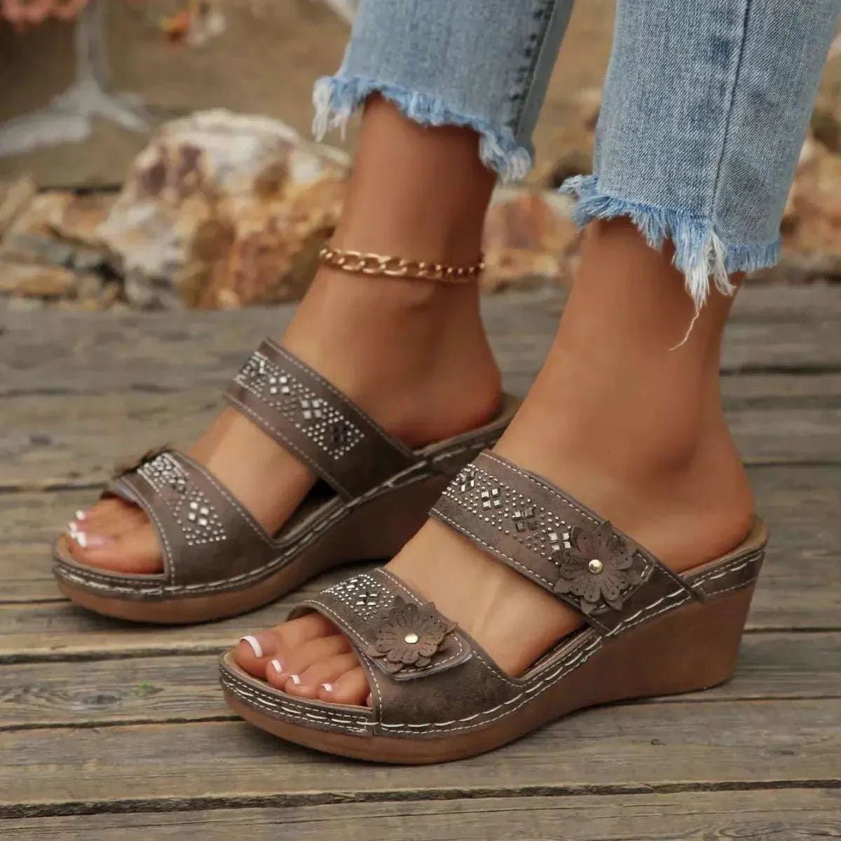 Open Toe Wedge Sandals - GlowUp Garments