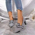 Point Toe Block Heels Pumps - GlowUp Garments