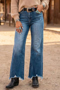 High Waist Frayed Hem Flare Jeans - GlowUp Garments