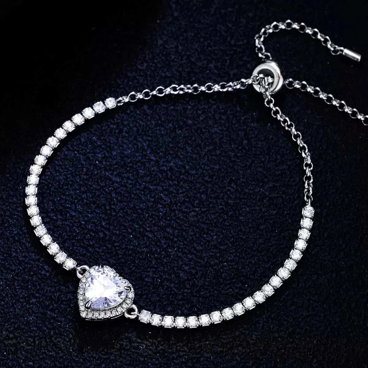 2 Carat 925 Sterling Silver Moissanite Chain Heart Bracelet - GlowUp Garments