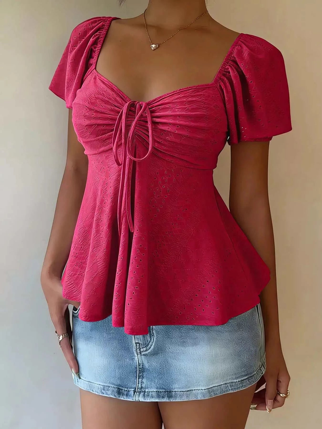 Sweetheart Neck Flutter Sleeve Top - GlowUp Garments
