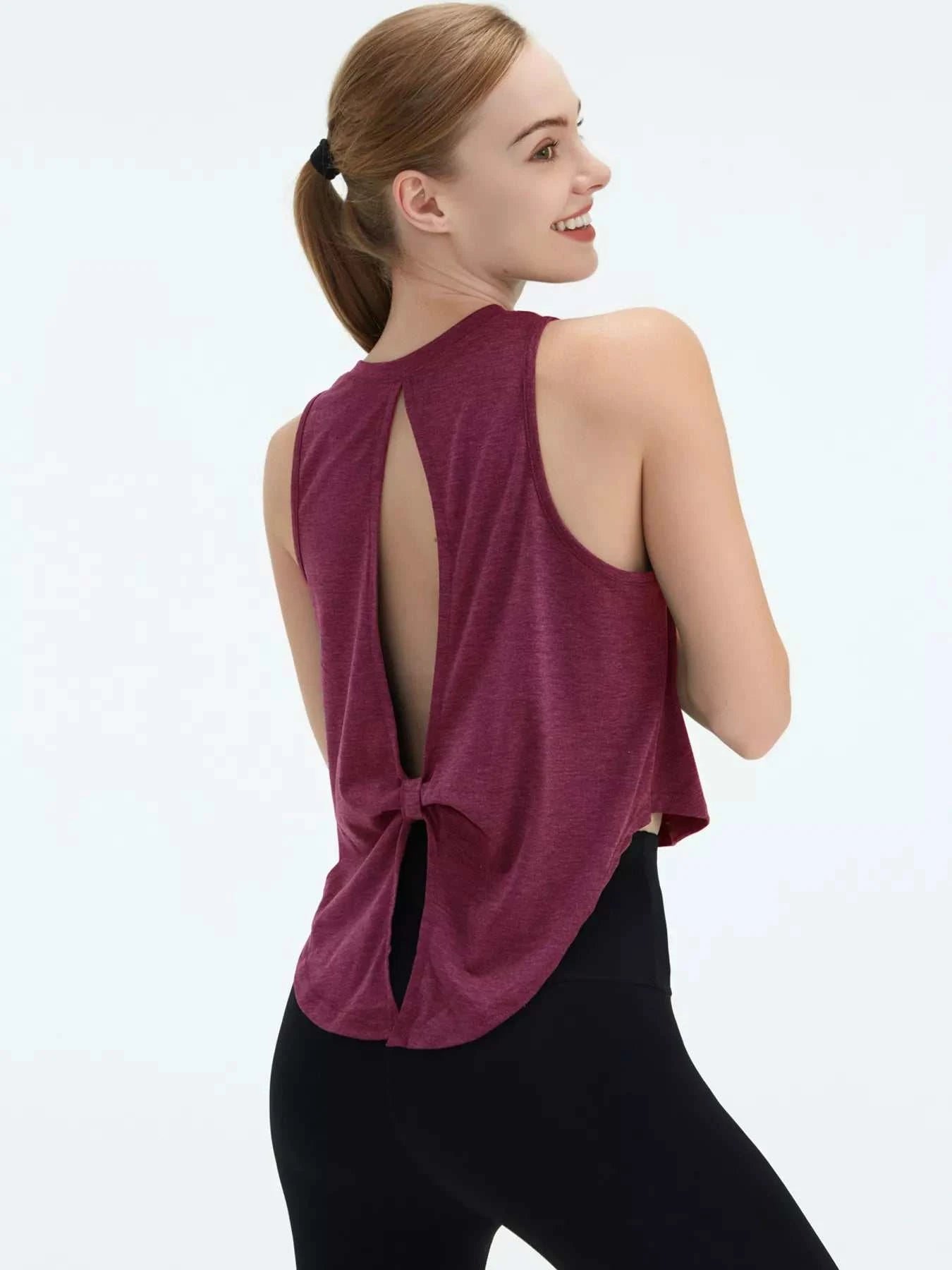 Cutout Back Round Neck Active Tank - GlowUp Garments