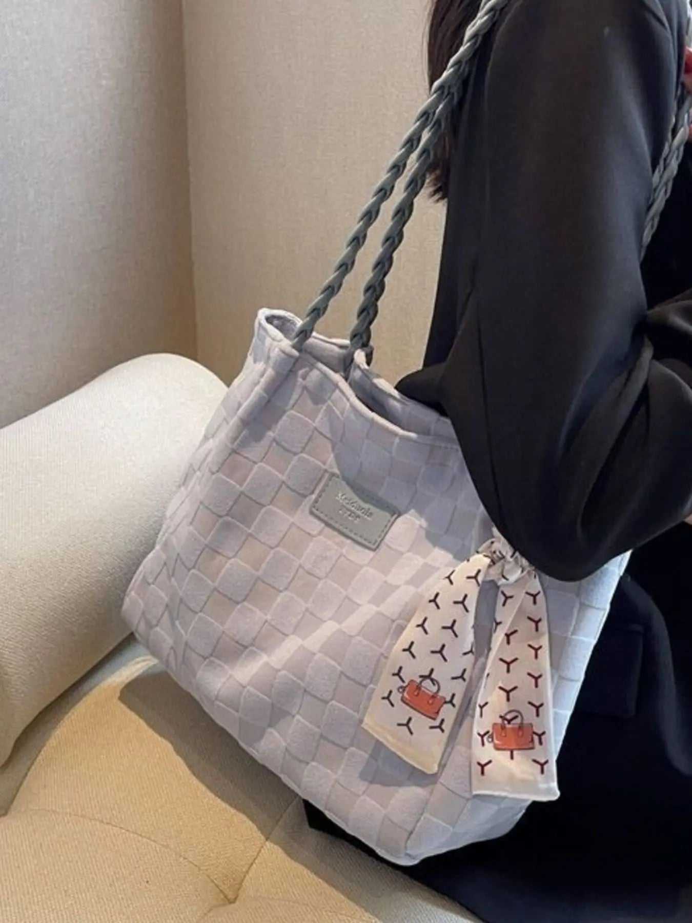 Lightweight Checkered Shoulder Bag - GlowUp Garments