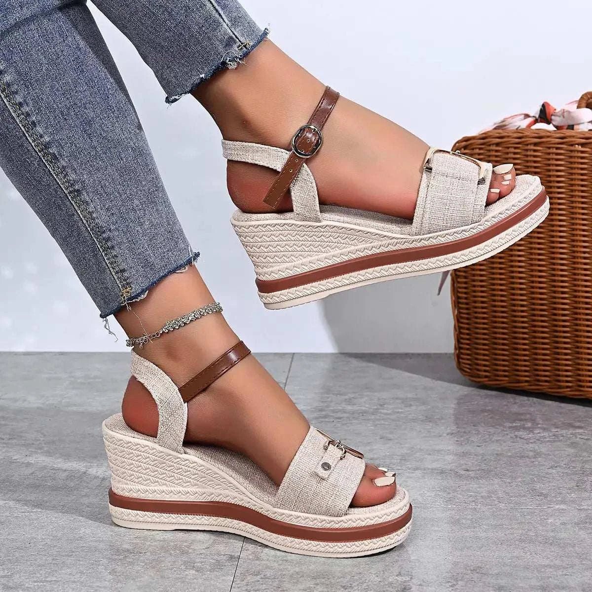 Open Toe Wedge Sandals - GlowUp Garments