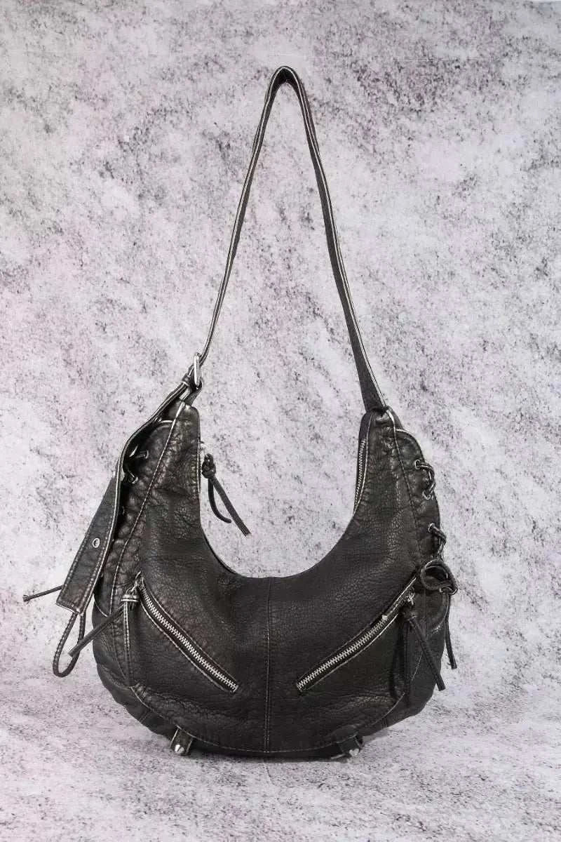 Larger Leather Crescent Shoulder Bag - GlowUp Garments