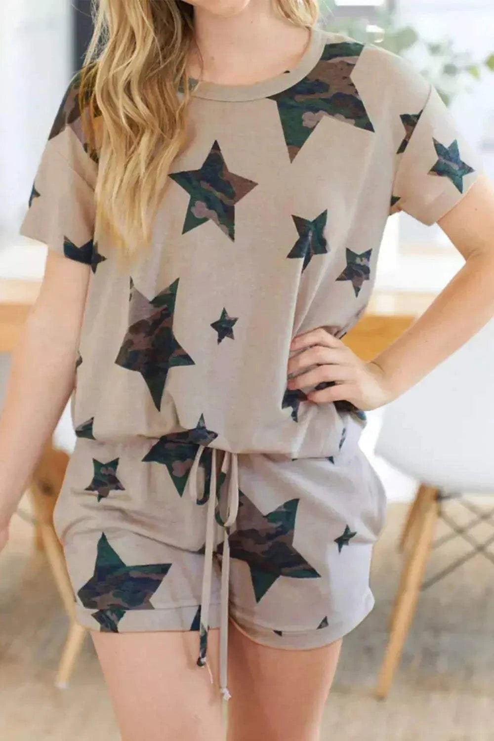 Camo Star Print Tee and Shorts Lounge Set - GlowUp Garments