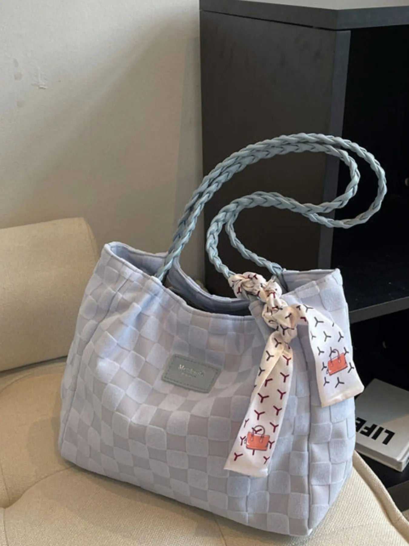 Lightweight Checkered Shoulder Bag - GlowUp Garments