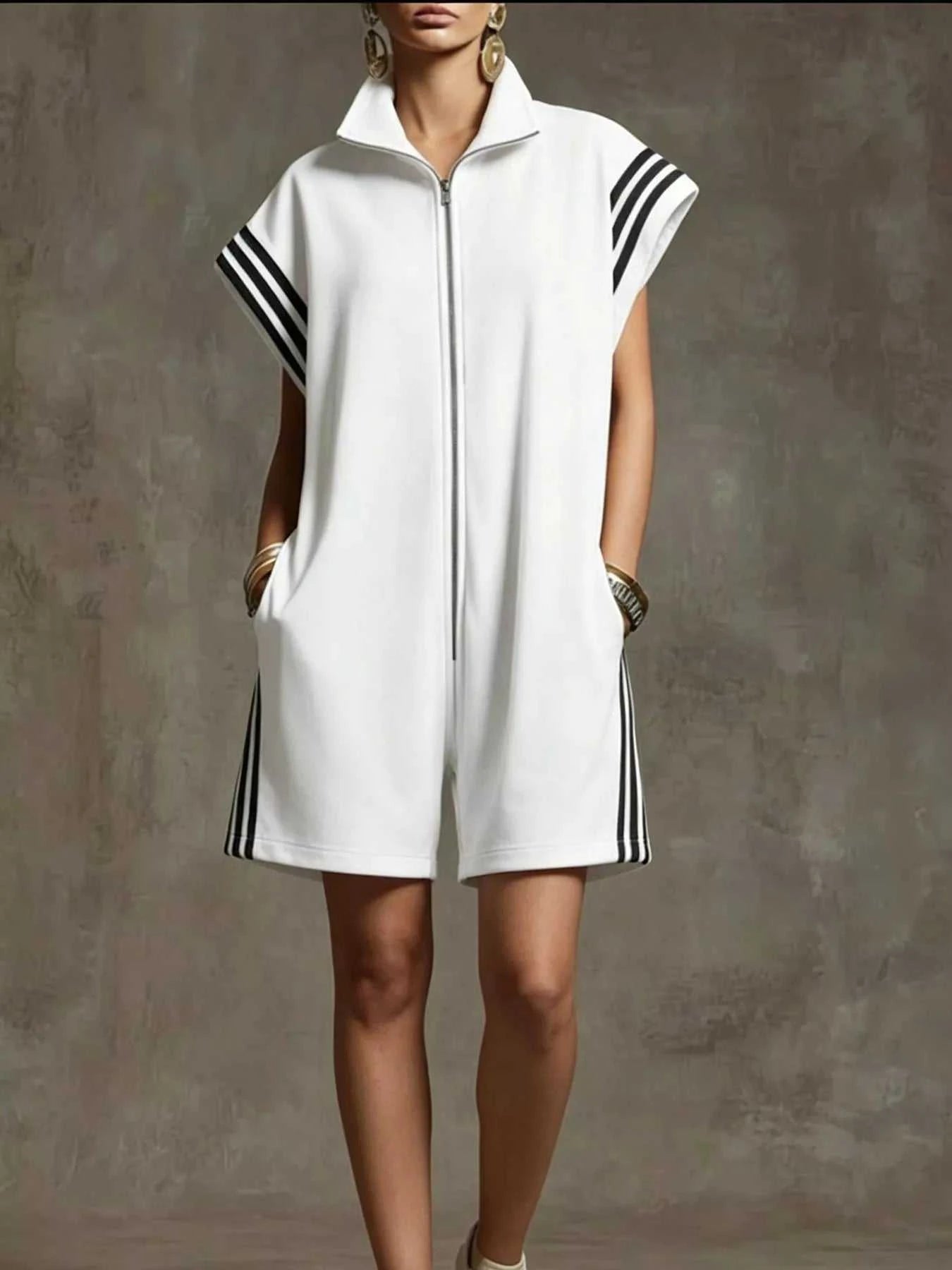 Striped Zip Front Romper - GlowUp Garments