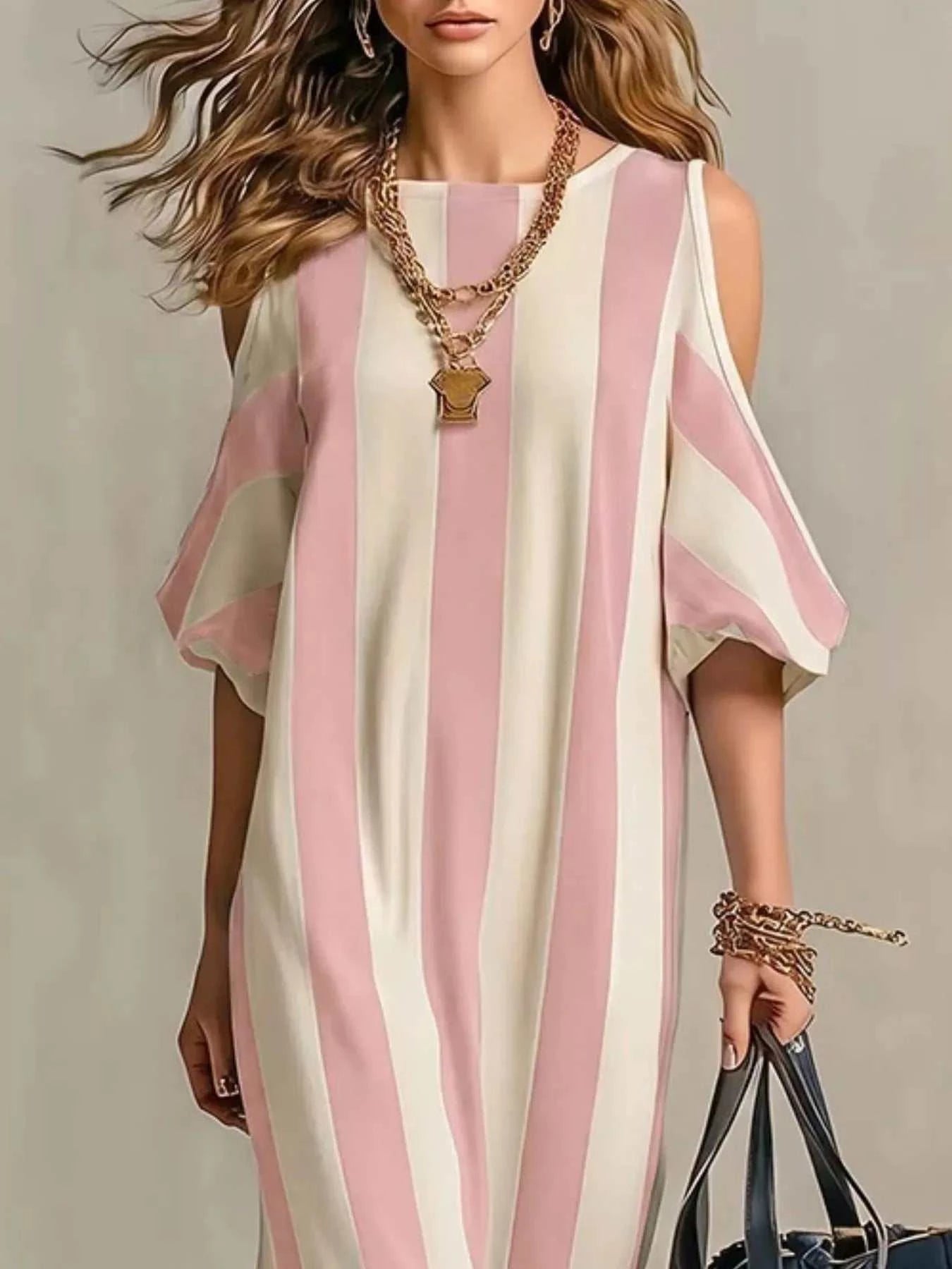 Striped Cold Shoulder Maxi Dress - GlowUp Garments
