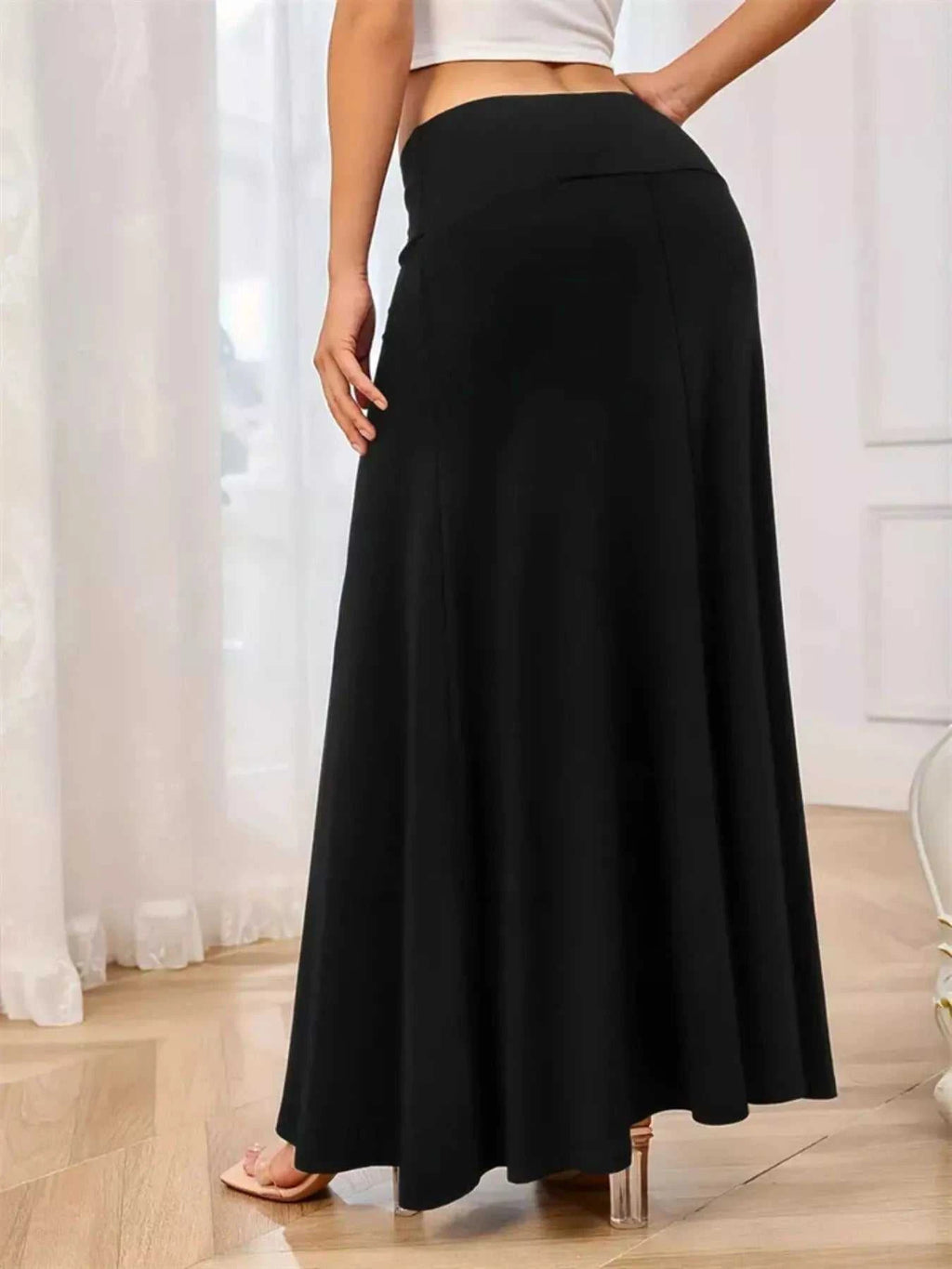 Flowy Maxi Skirt with Wide Waistband - GlowUp Garments