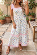 Tiered Floral Tie Shoulder Midi Dress - GlowUp Garments