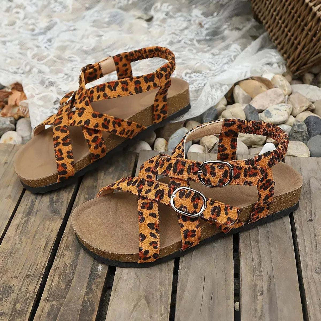 Leopard Buckle Platform Sandals - GlowUp Garments