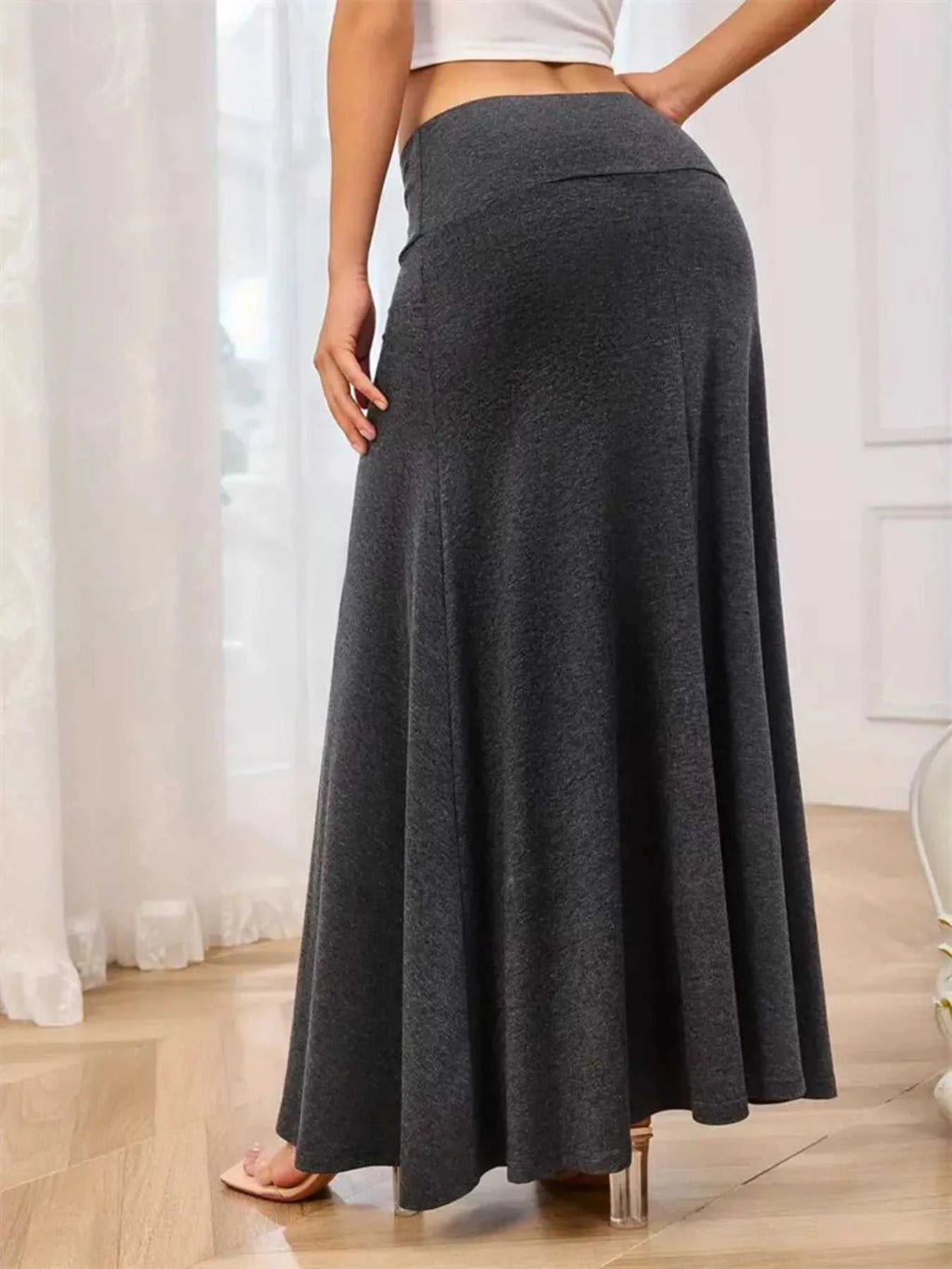 Flowy Maxi Skirt with Wide Waistband - GlowUp Garments