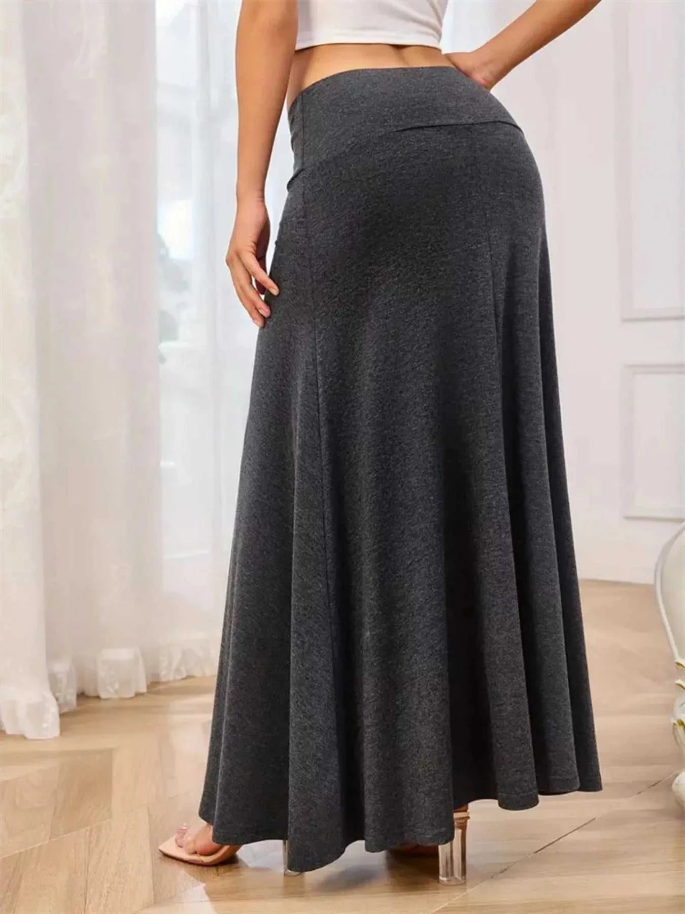 Flowy Maxi Skirt with Wide Waistband - GlowUp Garments