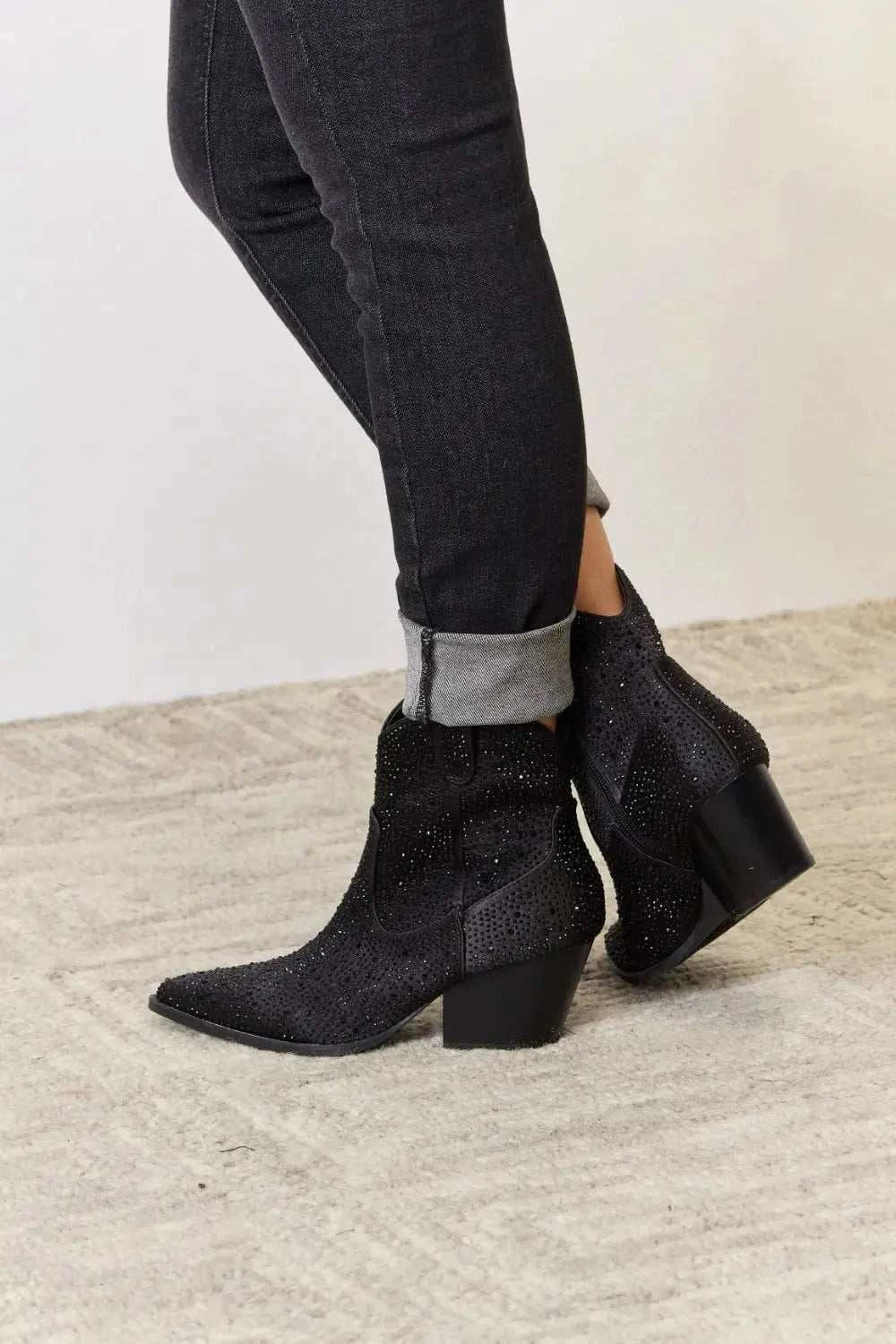East Lion Corp Rhinestone Ankle Cowboy Boots - GlowUp Garments