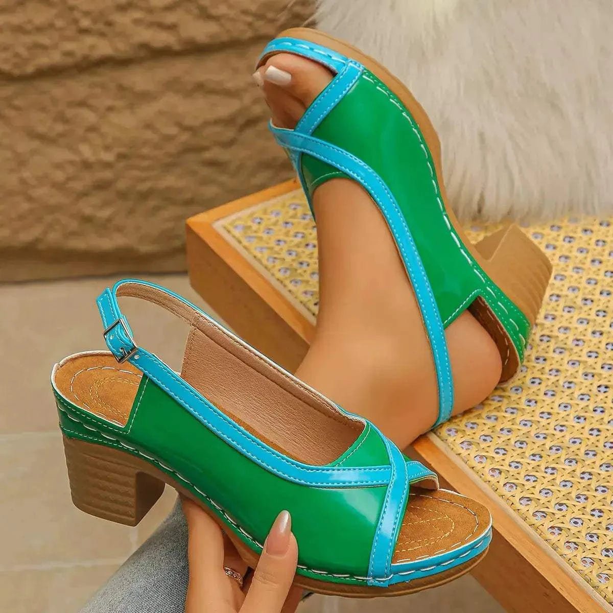 Open Toe Block Heels Sandals - GlowUp Garments