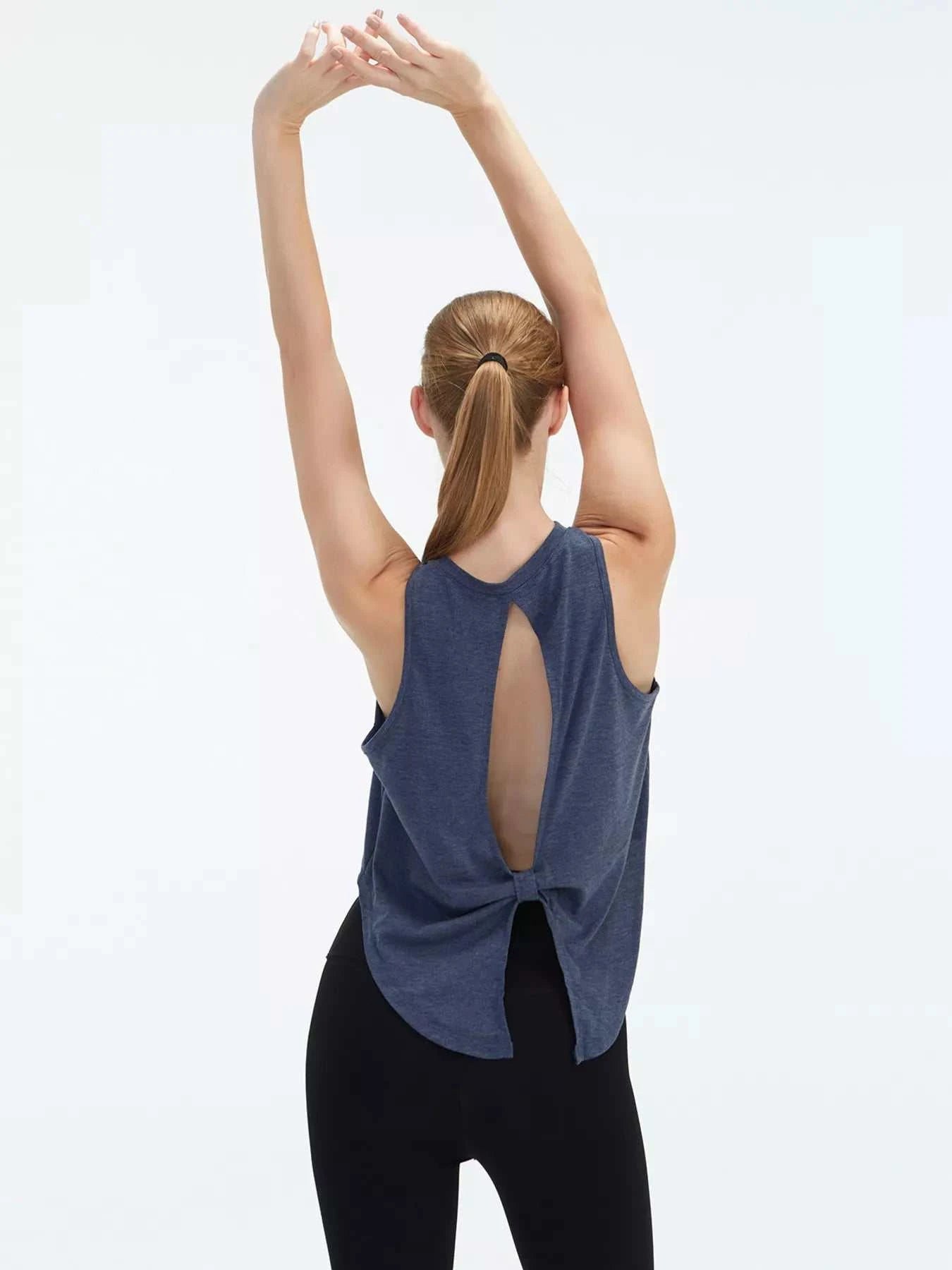 Cutout Back Round Neck Active Tank - GlowUp Garments