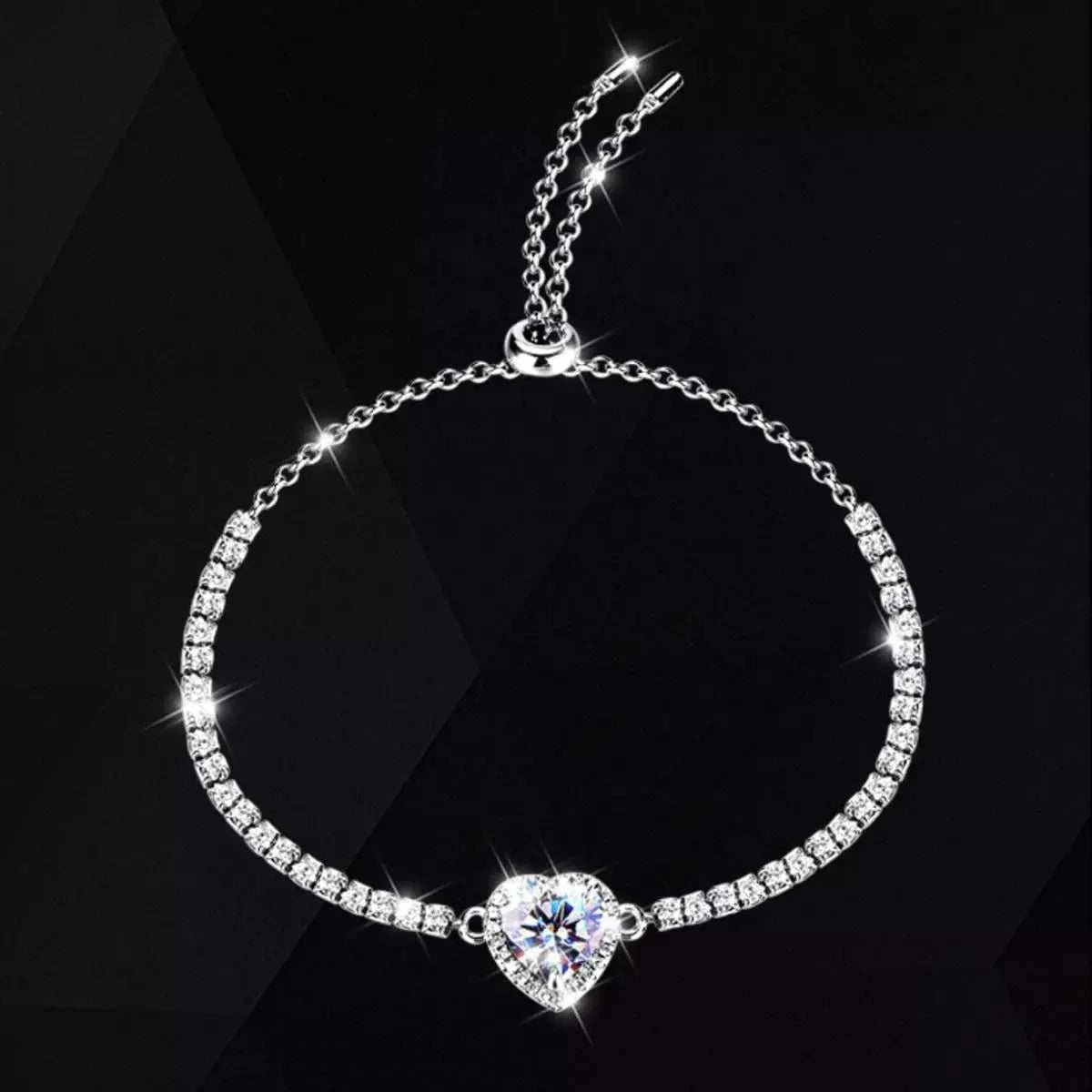 2 Carat 925 Sterling Silver Moissanite Chain Heart Bracelet - GlowUp Garments