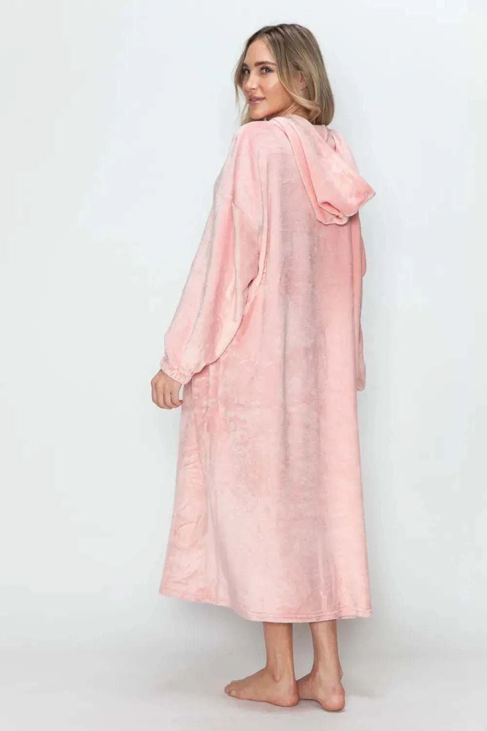 Double Take Full Size Pocketed Hooded Midi Lounge Dress - GlowUp Garments