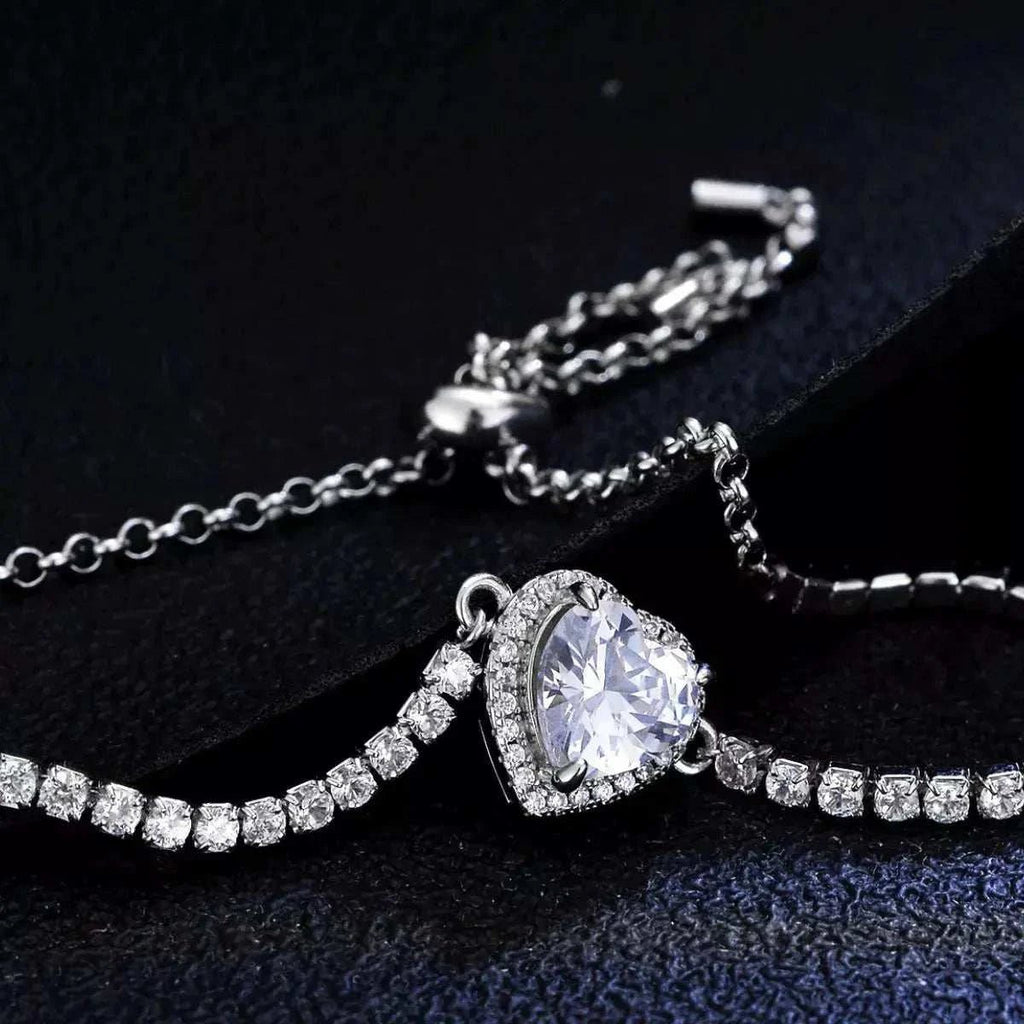 2 Carat 925 Sterling Silver Moissanite Chain Heart Bracelet - GlowUp Garments