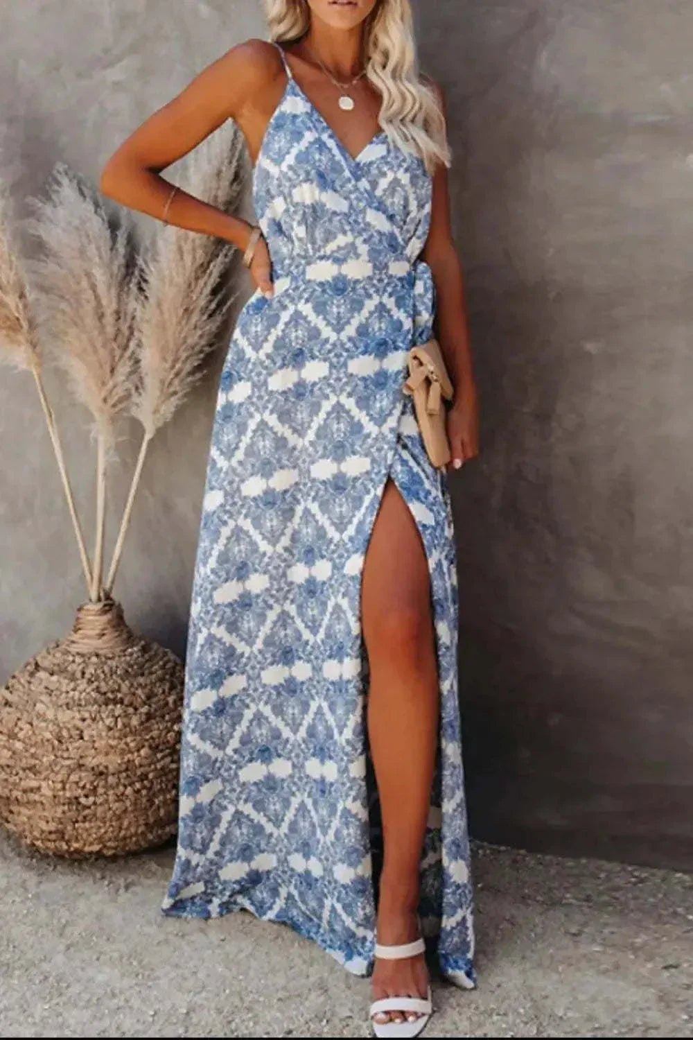 Printed Tied Maxi Cami Dress - GlowUp Garments