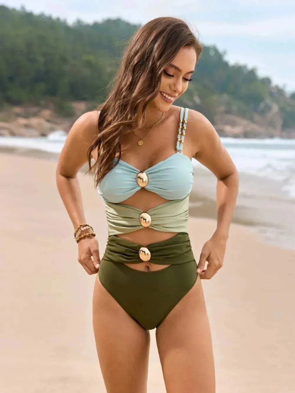 Color Block Sweetheart Neck One-Piece Swimwear - GlowUp Garments