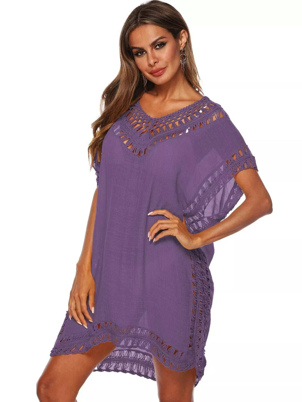 Crochet Trim V-Neck Cover-Up Dress - GlowUp Garments