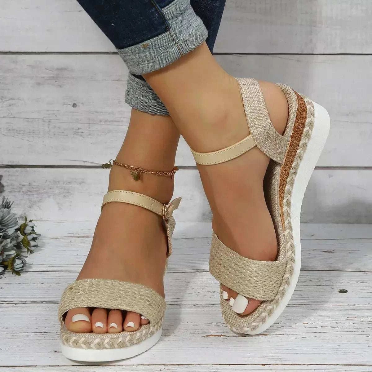 Open Toe Wedge Sandals - GlowUp Garments