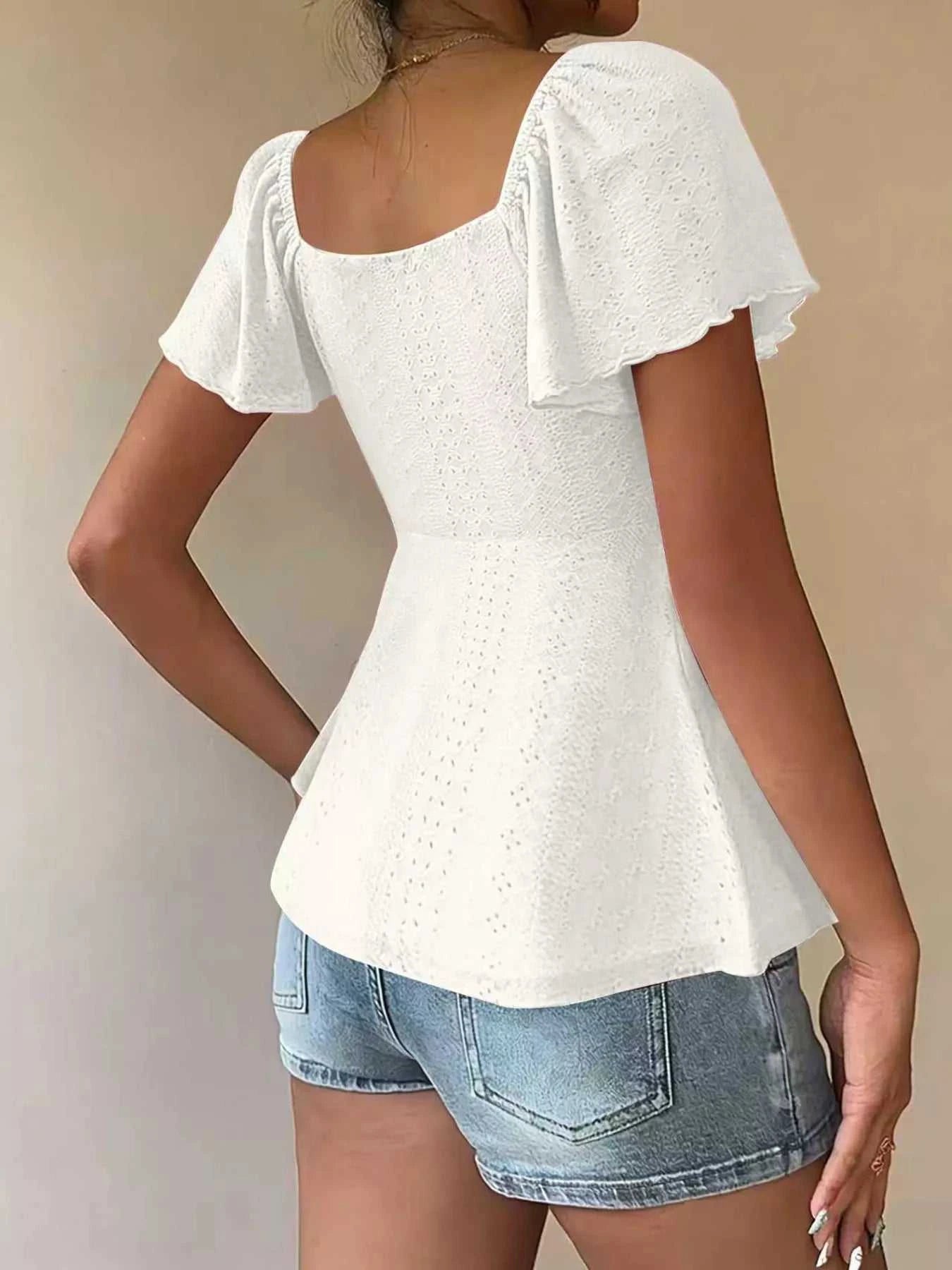 Sweetheart Neck Flutter Sleeve Top - GlowUp Garments