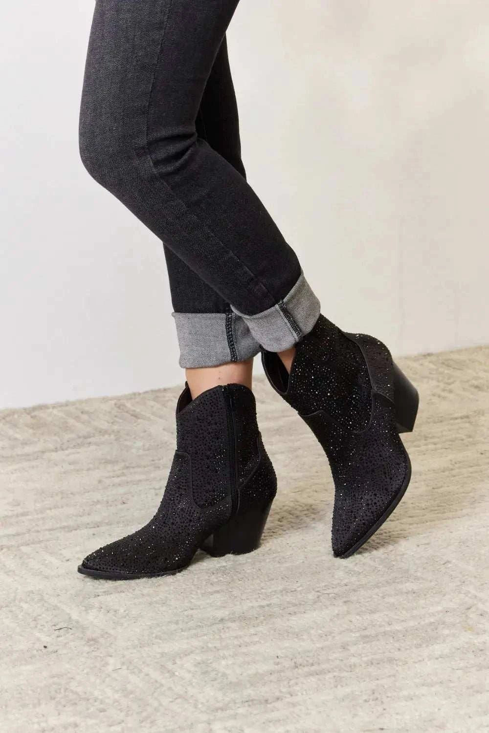 East Lion Corp Rhinestone Ankle Cowboy Boots - GlowUp Garments