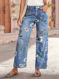 Floral Print Wide Leg Jeans - GlowUp Garments