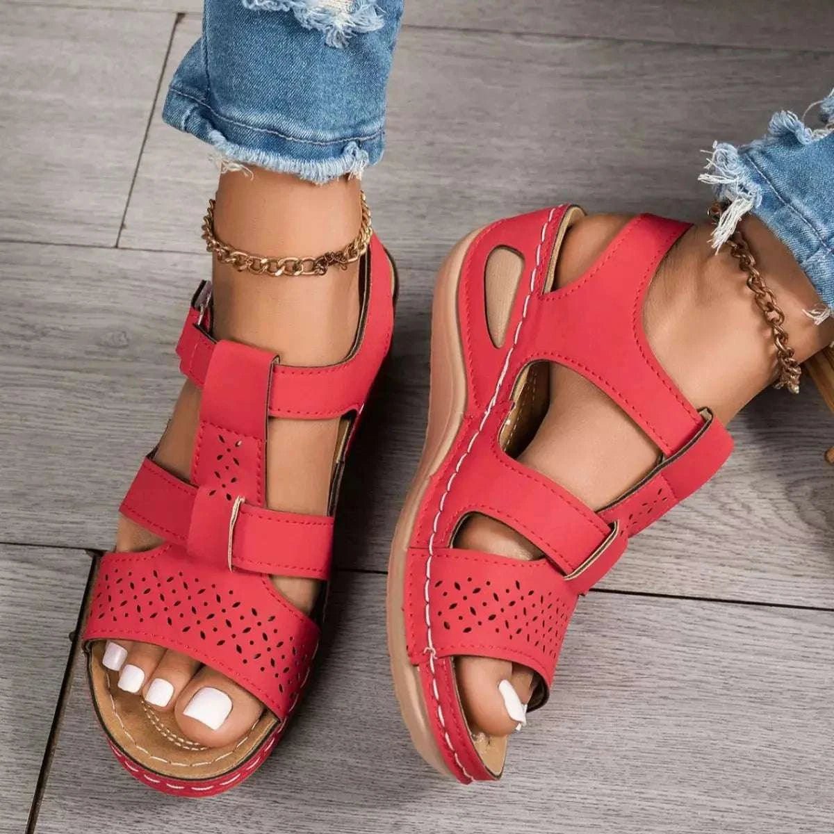 Open Toe Wedge Sandals - GlowUp Garments