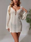 Openwork Long Sleeve Cover-Up Dress - GlowUp Garments