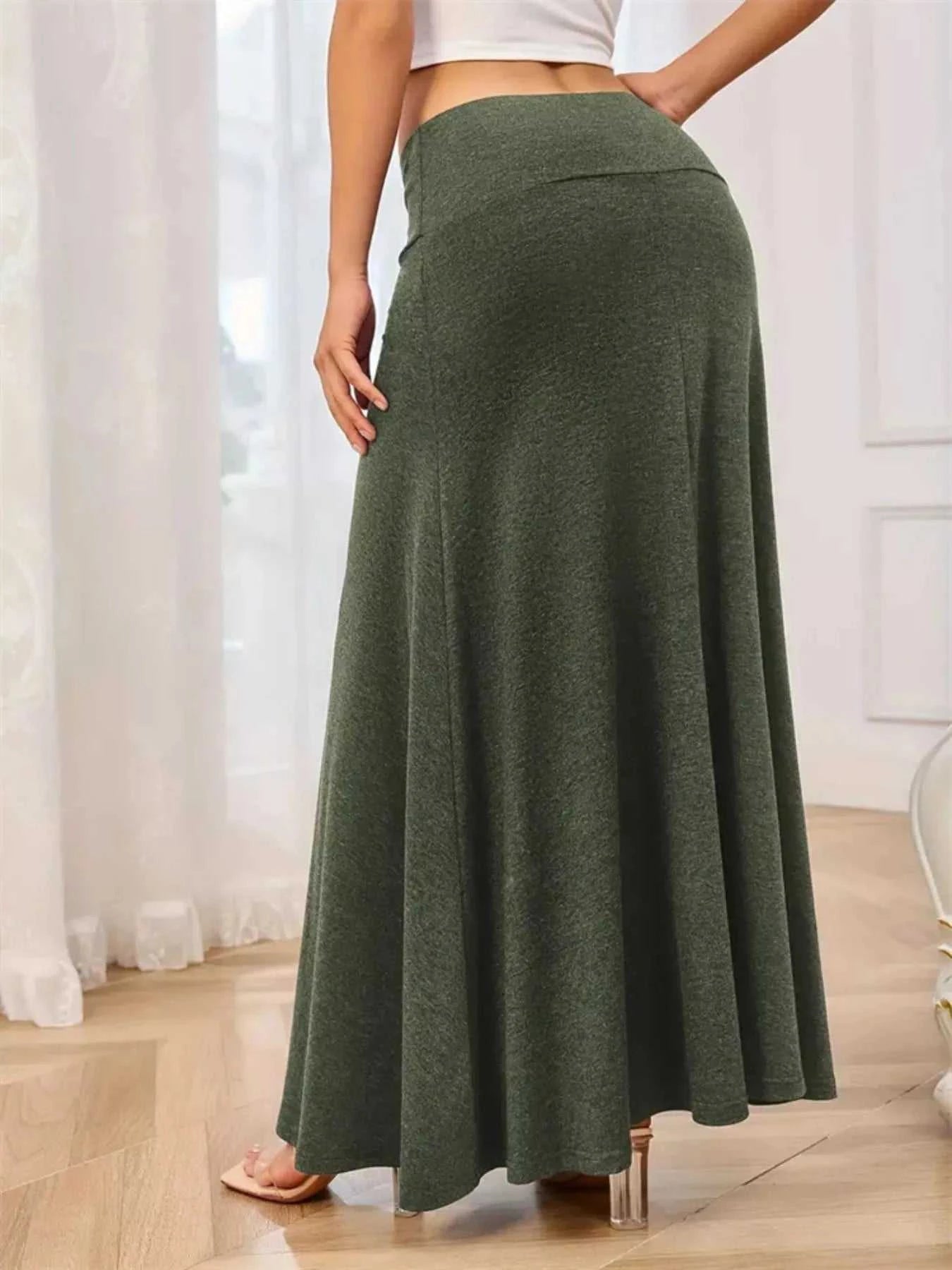 Flowy Maxi Skirt with Wide Waistband - GlowUp Garments