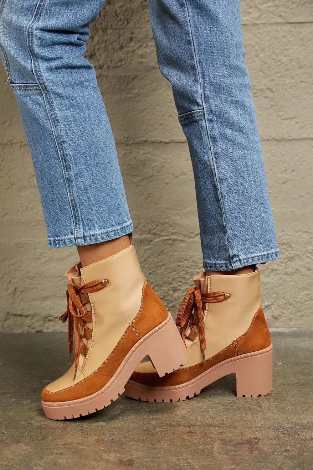 East Lion Corp Lace Up Lug Booties - GlowUp Garments