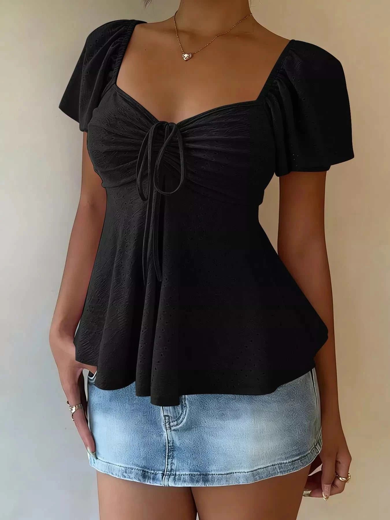 Sweetheart Neck Flutter Sleeve Top - GlowUp Garments
